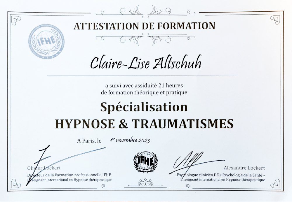 Diplomes - altshuh-diplome-spe-hypnose-traumatismes - acanthe.net